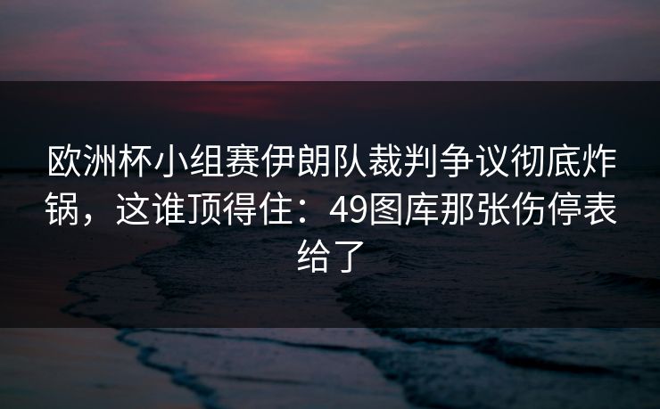 欧洲杯小组赛伊朗队裁判争议彻底炸锅，这谁顶得住：49图库那张伤停表给了